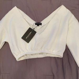 Cream cropped of the shoulder sweater